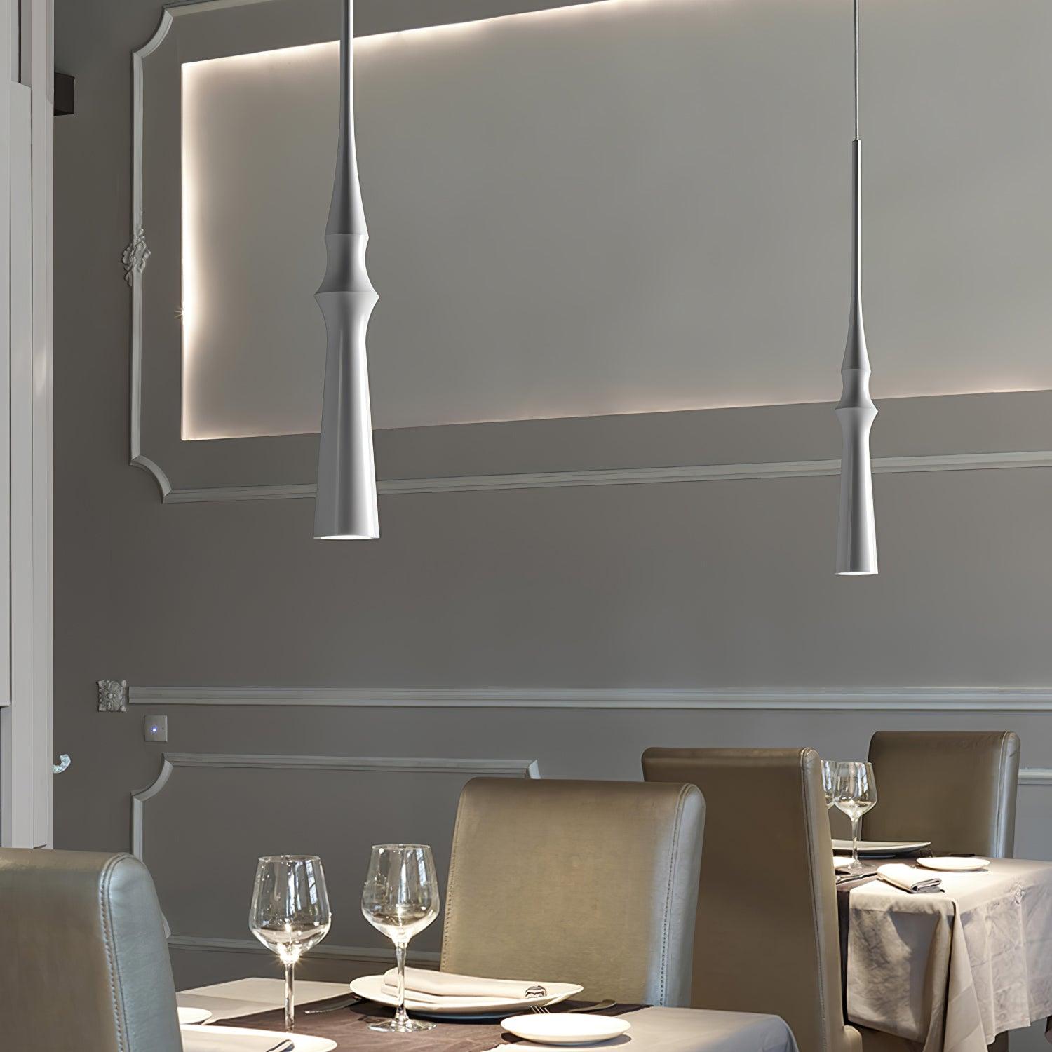 Modern Slim Aluminum Pendant Light with Curved Bamboo Design for Kitchen Island Dining Table