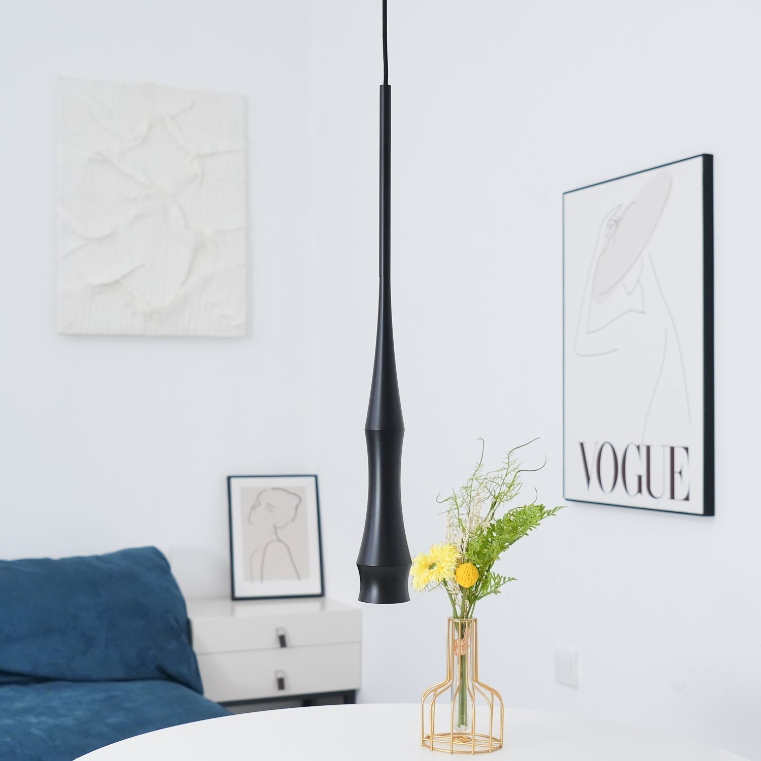 Modern Slim Aluminum Pendant Light with Curved Bamboo Design for Kitchen Island Dining Table