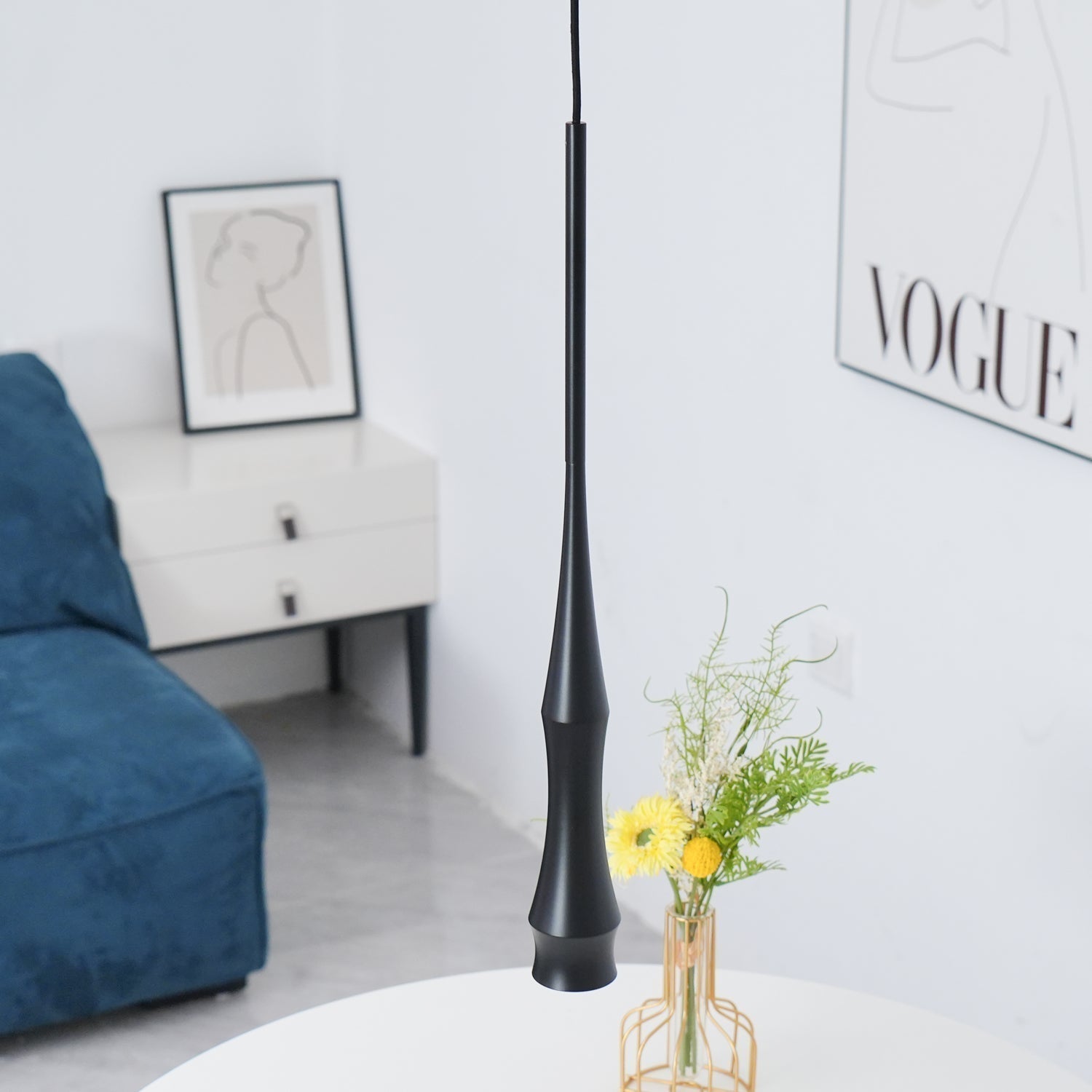 Modern Slim Aluminum Pendant Light with Curved Bamboo Design for Kitchen Island Dining Table