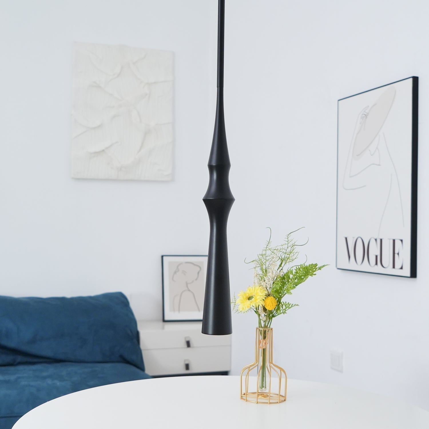 Modern Slim Aluminum Pendant Light with Curved Bamboo Design for Kitchen Island Dining Table