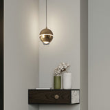 Modern Small Metal Ball LED Pendant Light with 3 Color Dimming and Integrated Spotlight for Bedside Lighting