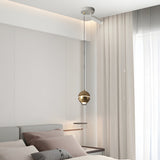 Modern Small Metal Ball LED Pendant Light with 3 Color Dimming and Integrated Spotlight for Bedside Lighting
