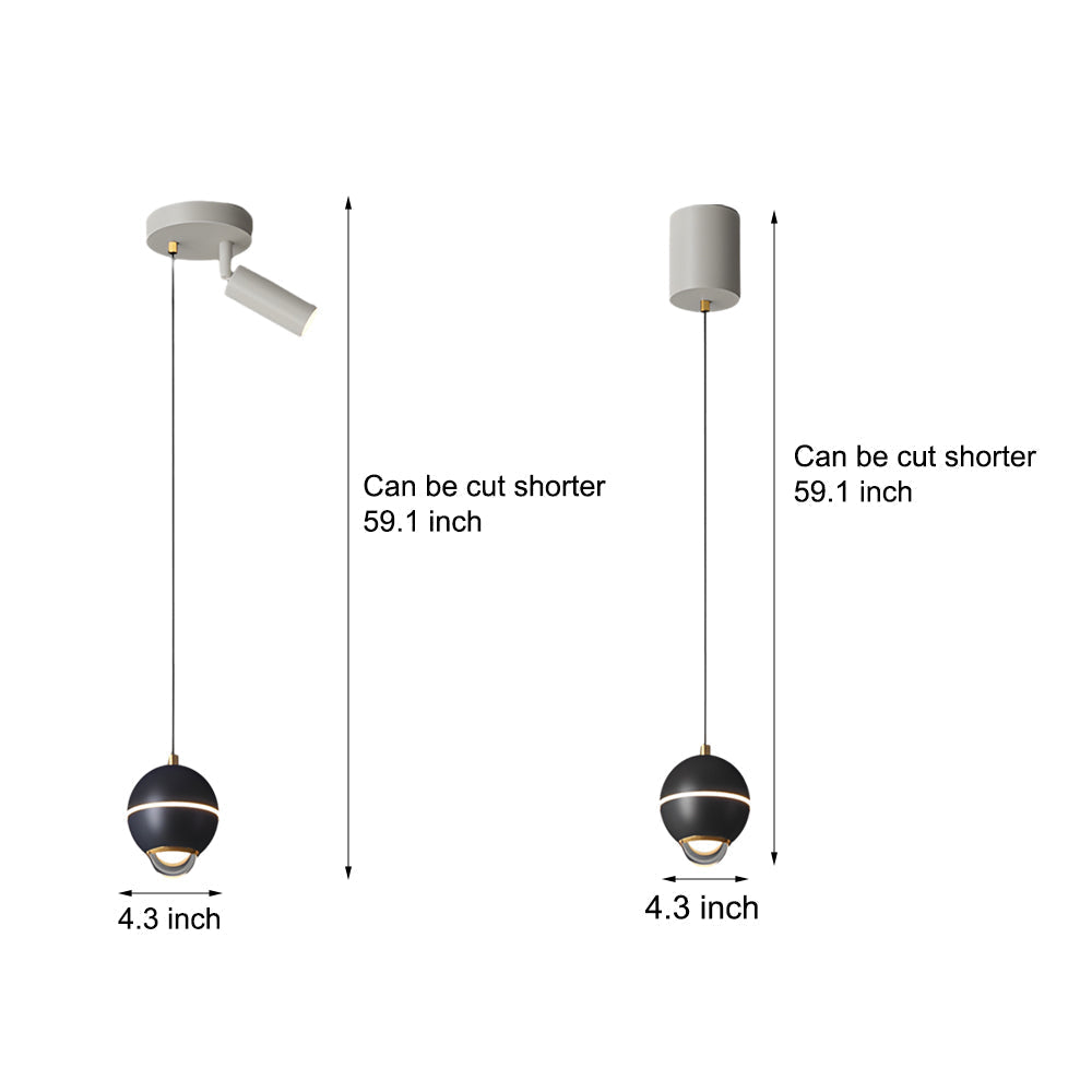 Modern Small Metal Ball LED Pendant Light with 3 Color Dimming and Integrated Spotlight for Bedside Lighting