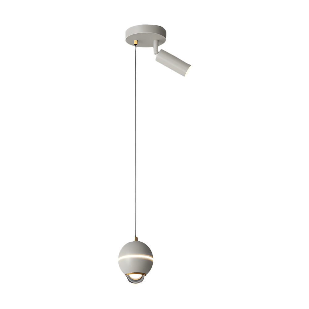Modern Small Metal Ball LED Pendant Light with 3 Color Dimming and Integrated Spotlight for Bedside Lighting