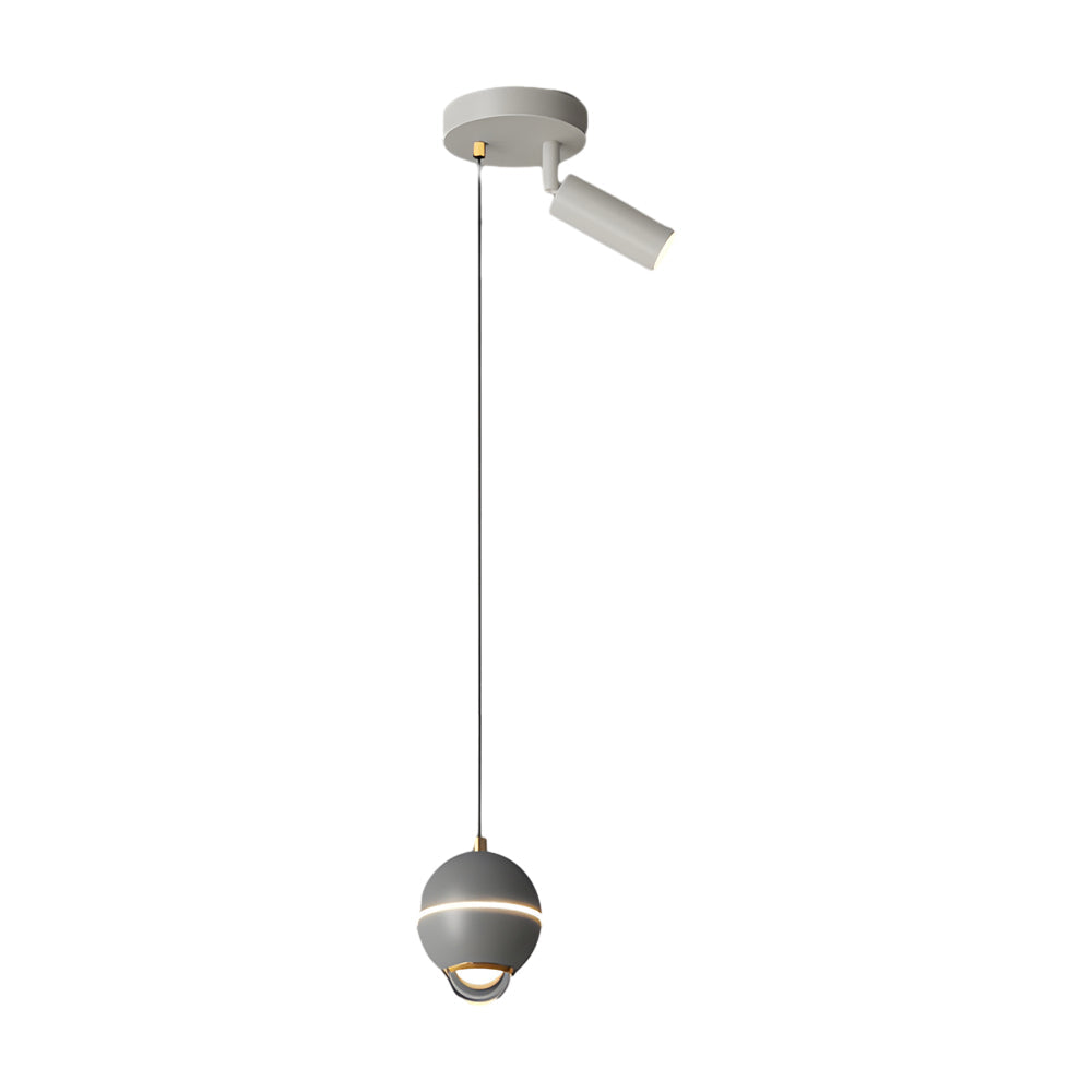 Modern Small Metal Ball LED Pendant Light with 3 Color Dimming and Integrated Spotlight for Bedside Lighting