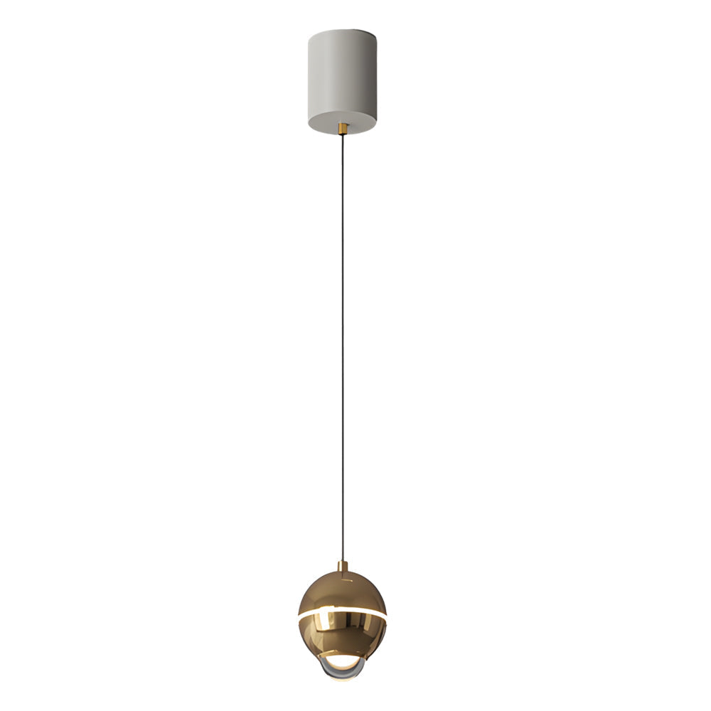 Modern Small Metal Ball LED Pendant Light with 3 Color Dimming and Integrated Spotlight for Bedside Lighting