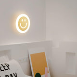 Modern Smiley Face Wall Sconce LED Indoor Light Fixture with Brass Finish and Three Color Modes