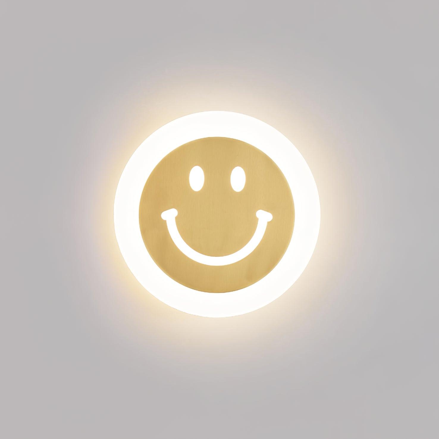 Modern Smiley Face Wall Sconce LED Indoor Light Fixture with Brass Finish and Three Color Modes