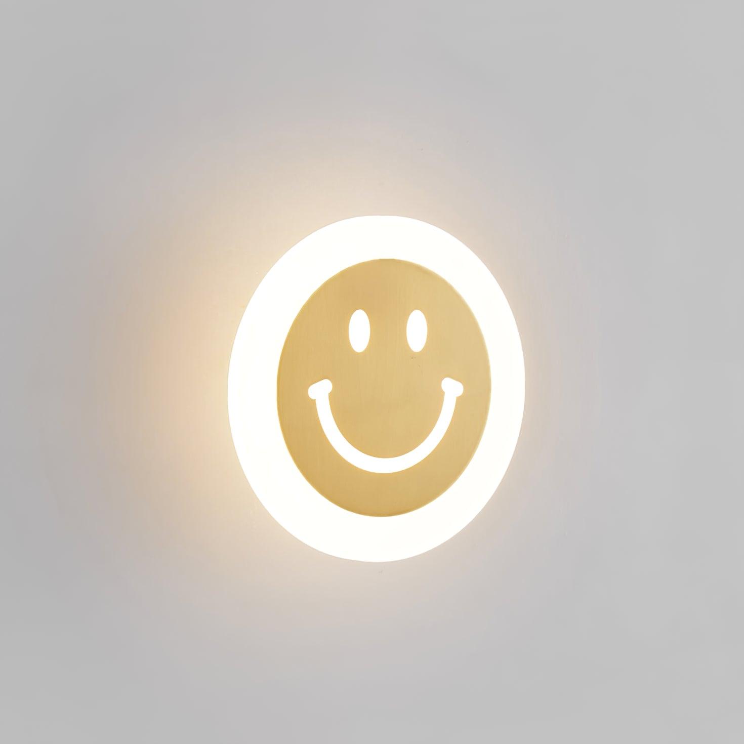 Modern Smiley Face Wall Sconce LED Indoor Light Fixture with Brass Finish and Three Color Modes
