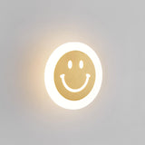 Modern Smiley Face Wall Sconce LED Indoor Light Fixture with Brass Finish and Three Color Modes