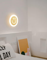 Modern Smiley Face Wall Sconce LED Indoor Light Fixture with Brass Finish and Three Color Modes