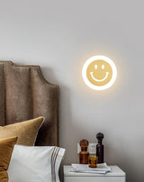 Modern Smiley Face Wall Sconce LED Indoor Light Fixture with Brass Finish and Three Color Modes