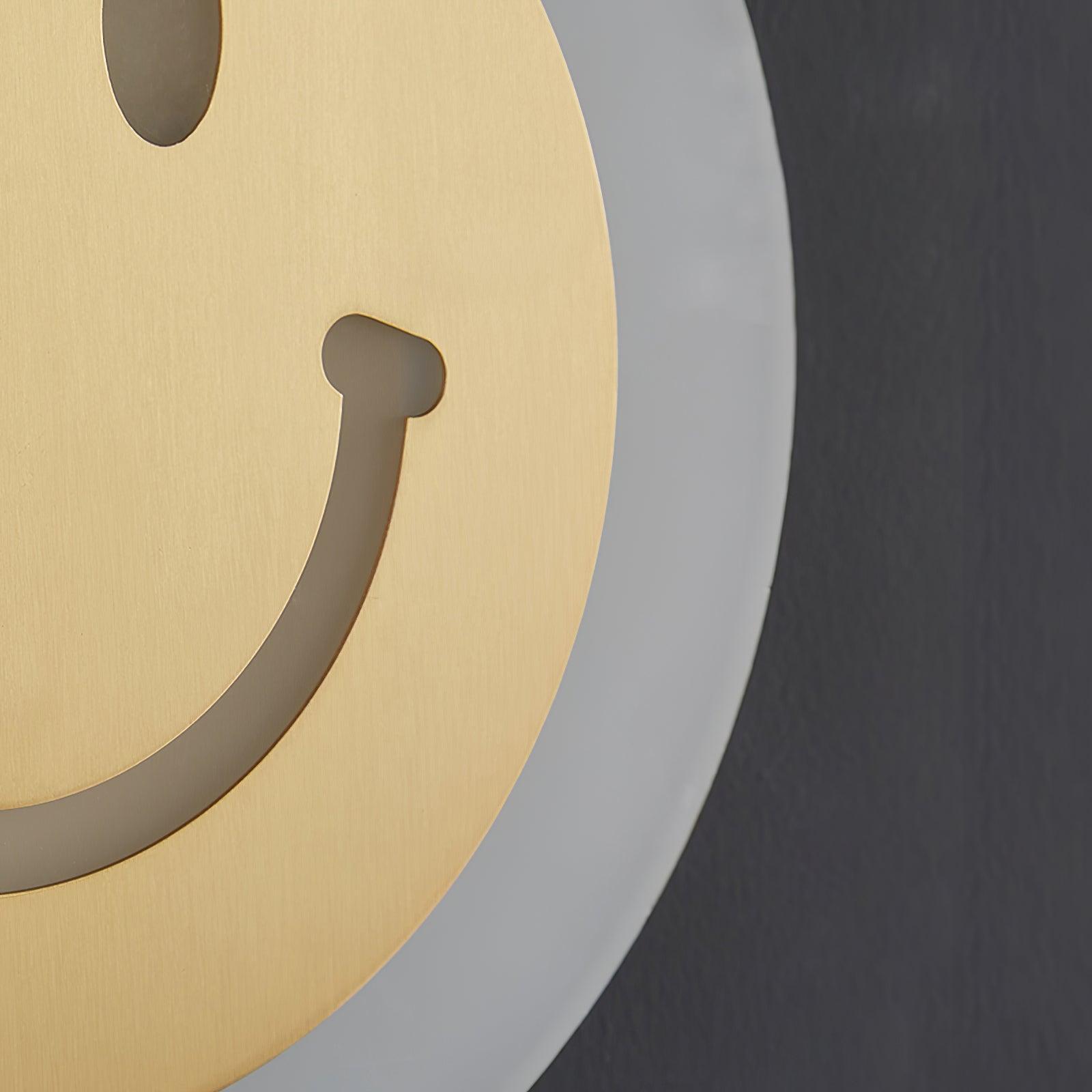 Modern Smiley Face Wall Sconce LED Indoor Light Fixture with Brass Finish and Three Color Modes