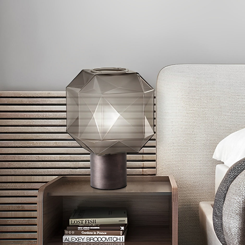 Modern Smoke Glass Orb Table Lamp with Nordic Cylinder Base for Bedroom and Living Room