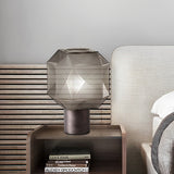 Modern Smoke Glass Orb Table Lamp with Nordic Cylinder Base for Bedroom and Living Room