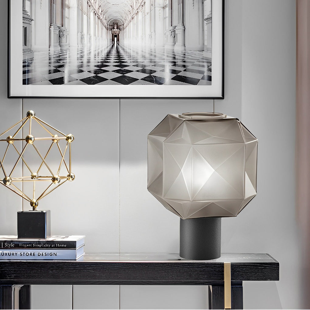 Modern Smoke Glass Orb Table Lamp with Nordic Cylinder Base for Bedroom and Living Room