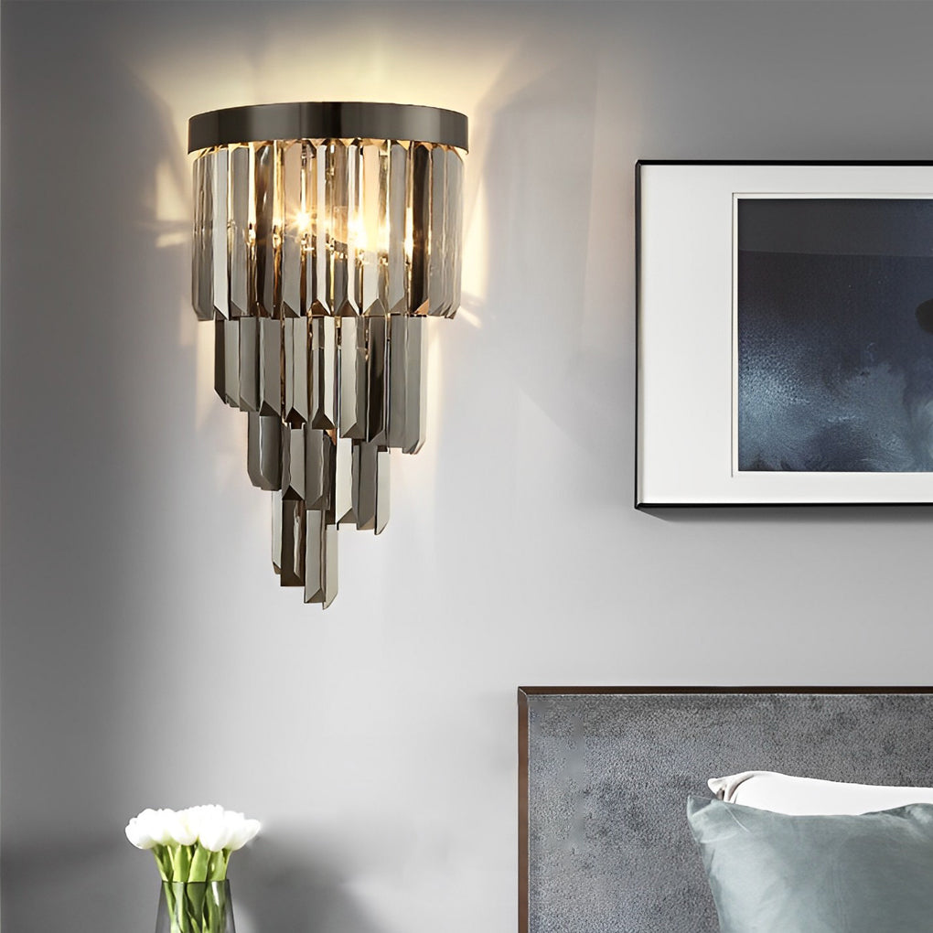 Modern Smoke Gray Crystal Wall Sconce LED Indoor Light with 3 Step Dimming