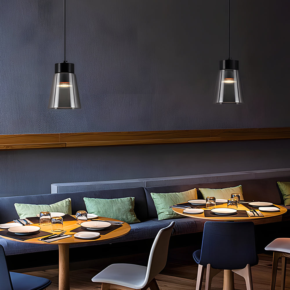 Modern Smoke Gray Glass COB LED Pendant Light Minimalist Hanging Lamp for Bedroom and Dining Room