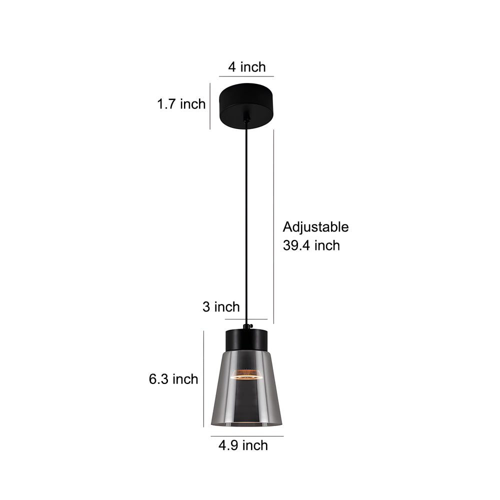 Modern Smoke Gray Glass COB LED Pendant Light Minimalist Hanging Lamp for Bedroom and Dining Room