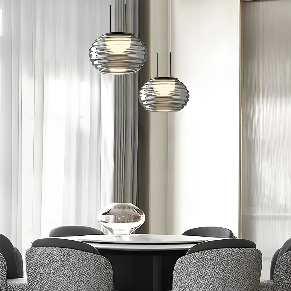 Modern Smoke Gray Glass Globe Pendant Lighting Nordic LED Hanging Lamp for Kitchen Island