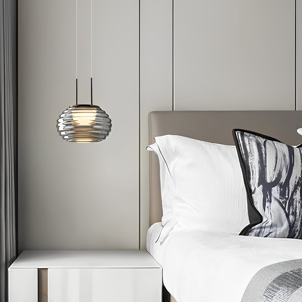 Modern Smoke Gray Glass Globe Pendant Lighting Nordic LED Hanging Lamp for Kitchen Island