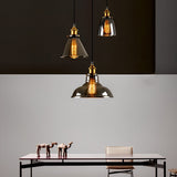 Modern Smoke Gray Glass Industrial Pendant Light Electroplated Hanging Ceiling Fixture for Dining Room