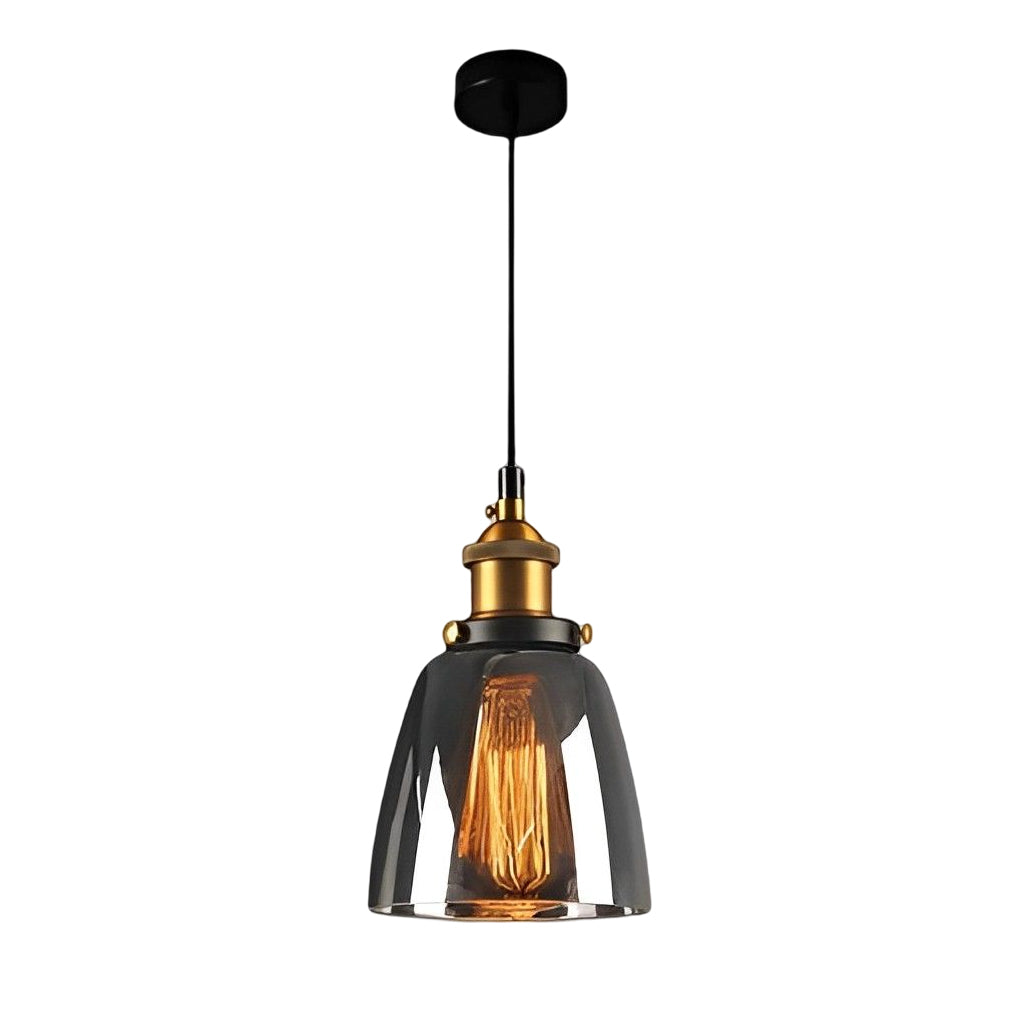 Modern Smoke Gray Glass Industrial Pendant Light Electroplated Hanging Ceiling Fixture for Dining Room