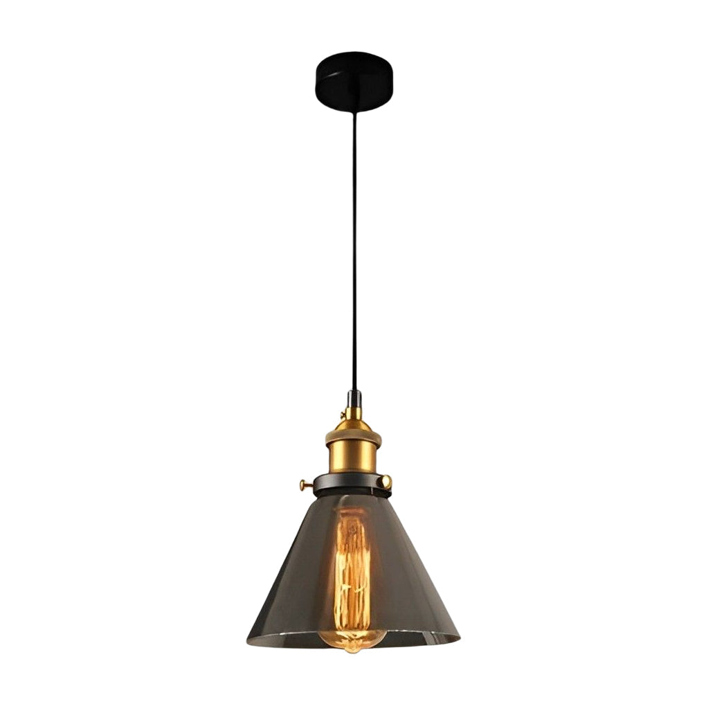 Modern Smoke Gray Glass Industrial Pendant Light Electroplated Hanging Ceiling Fixture for Dining Room
