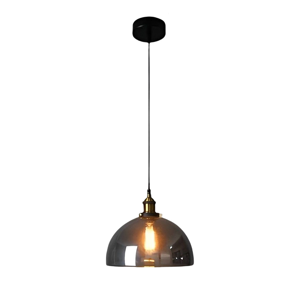 Modern Smoke Gray Glass Industrial Pendant Light Electroplated Hanging Ceiling Fixture for Dining Room