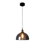 Modern Smoke Gray Glass Industrial Pendant Light Electroplated Hanging Ceiling Fixture for Dining Room