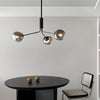 Modern Smoke Gray Glass Molecule Chandelier with Matte Black Metal Arms for Dining Room