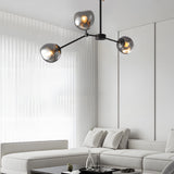 Modern Smoke Gray Glass Molecule Chandelier with Matte Black Metal Arms for Dining Room