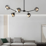 Modern Smoke Gray Glass Molecule Chandelier with Matte Black Metal Arms for Dining Room