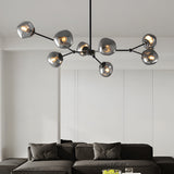 Modern Smoke Gray Glass Molecule Chandelier with Matte Black Metal Arms for Dining Room