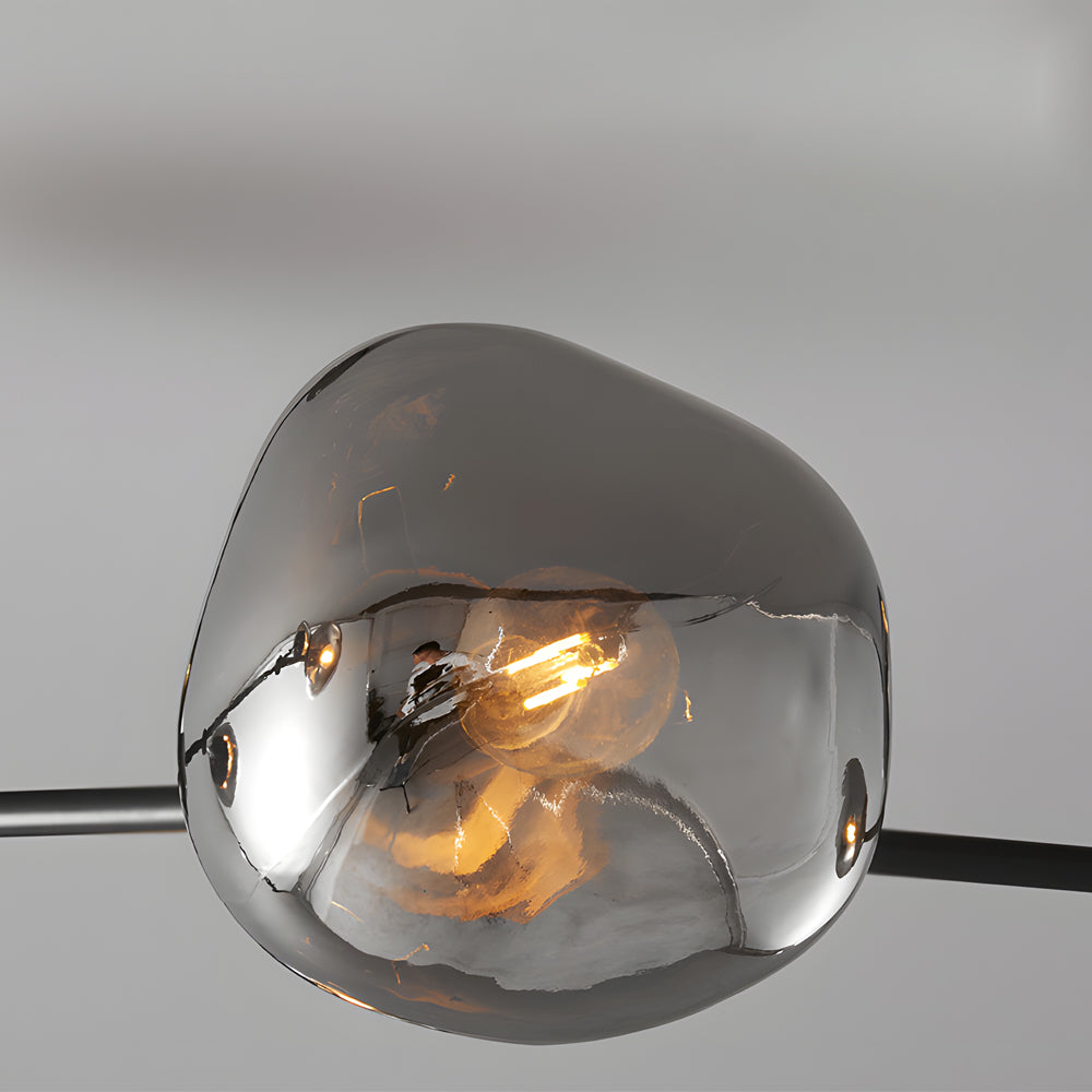 Modern Smoke Gray Glass Molecule Chandelier with Matte Black Metal Arms for Dining Room