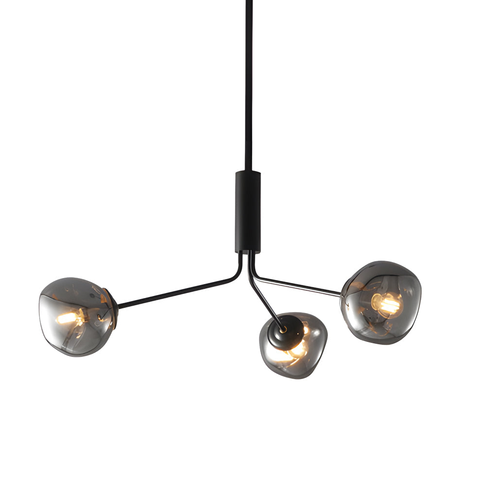 Modern Smoke Gray Glass Molecule Chandelier with Matte Black Metal Arms for Dining Room