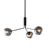 Modern Smoke Gray Glass Molecule Chandelier with Matte Black Metal Arms for Dining Room