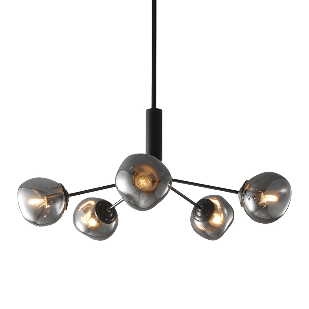 Modern Smoke Gray Glass Molecule Chandelier with Matte Black Metal Arms for Dining Room