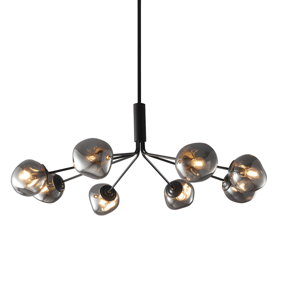 Modern Smoke Gray Glass Molecule Chandelier with Matte Black Metal Arms for Dining Room