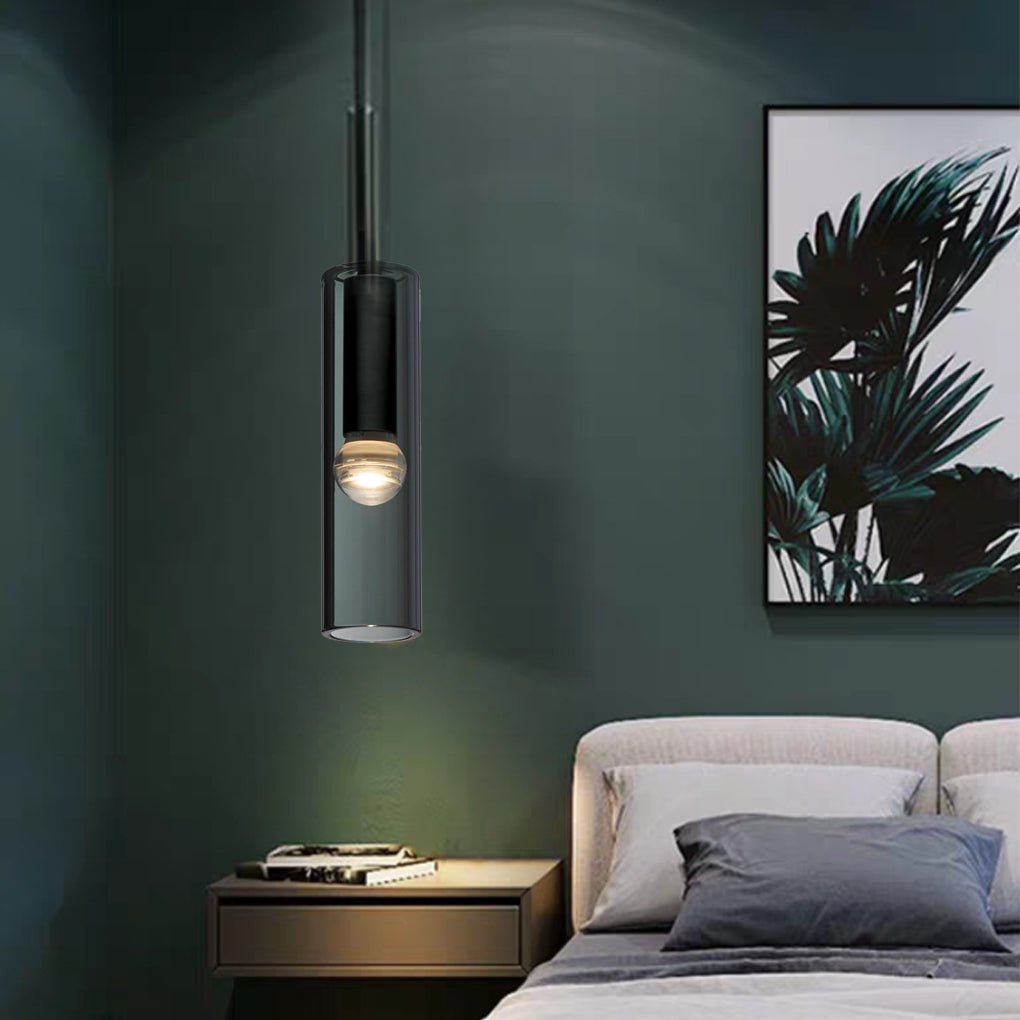 Modern Smoke Gray Linear Glass Pendant Light Copper Chandelier for Dining Room and Living Room