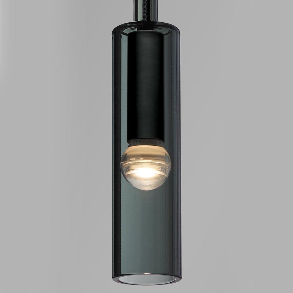 Modern Smoke Gray Linear Glass Pendant Light Copper Chandelier for Dining Room and Living Room