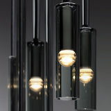 Modern Smoke Gray Linear Glass Pendant Light Copper Chandelier for Dining Room and Living Room