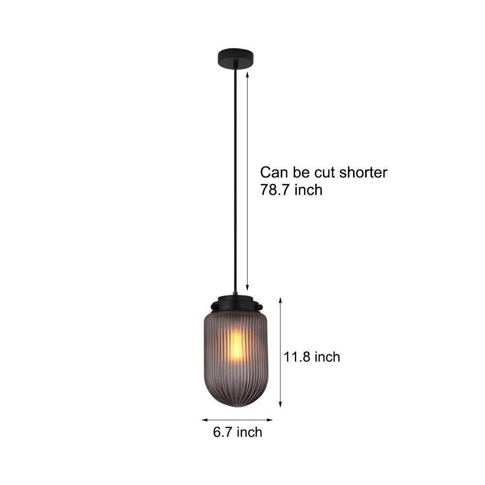 Modern Smoke Gray Pinecone Ribbed Glass Pendant Light Contemporary Single Bulb Hanging Ceiling Fixture