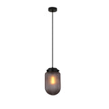 Modern Smoke Gray Pinecone Ribbed Glass Pendant Light Contemporary Single Bulb Hanging Ceiling Fixture