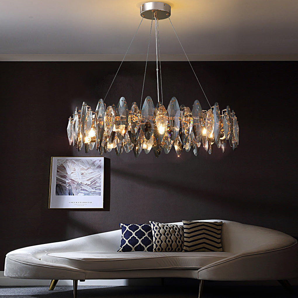 Modern Smoke Gray Round Crystal Chandelier Iron Luxury Pendant Lighting for Living and Dining Room