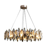 Modern Smoke Gray Round Crystal Chandelier Iron Luxury Pendant Lighting for Living and Dining Room