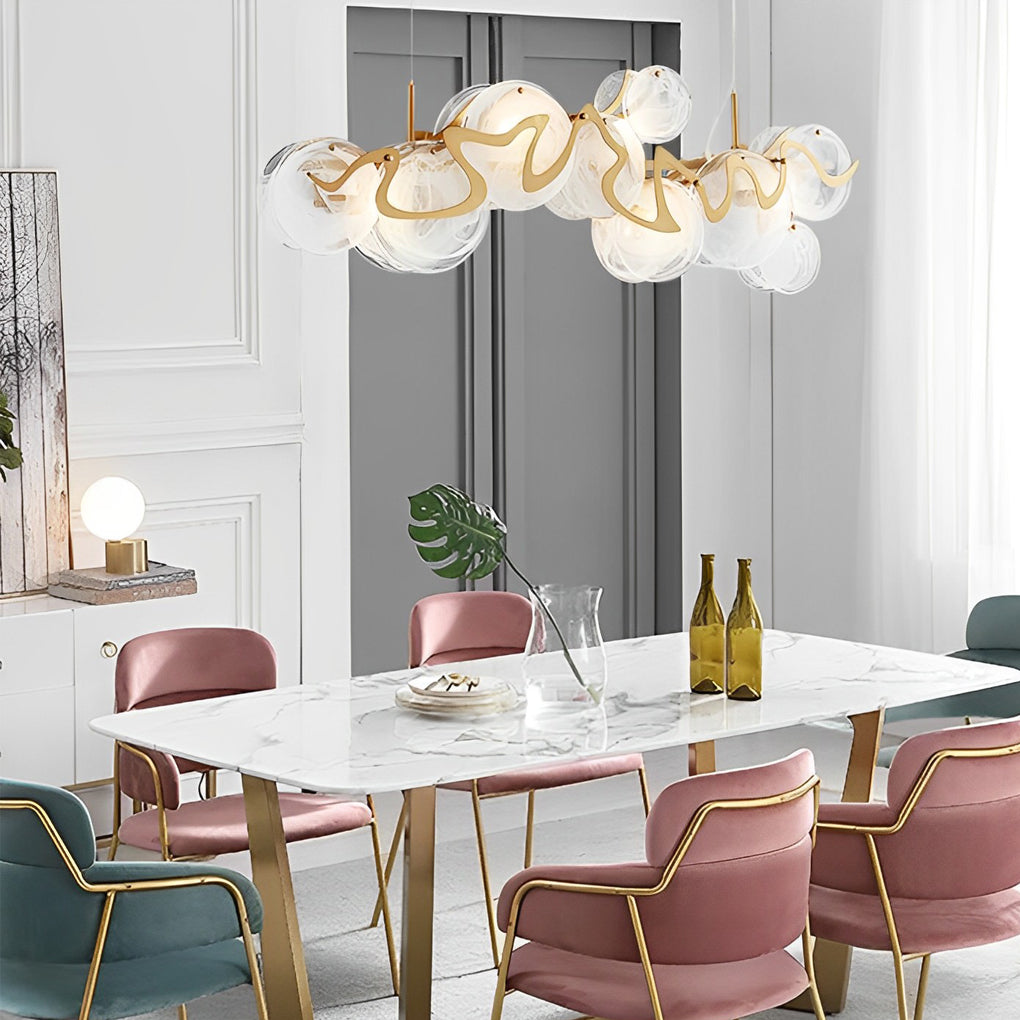 Modern Smoke Gray Round Glass Chandelier Creative Art Iron LED Pendant Light for Living Room