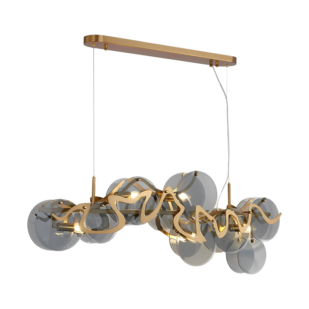 Modern Smoke Gray Round Glass Chandelier Creative Art Iron LED Pendant Light for Living Room