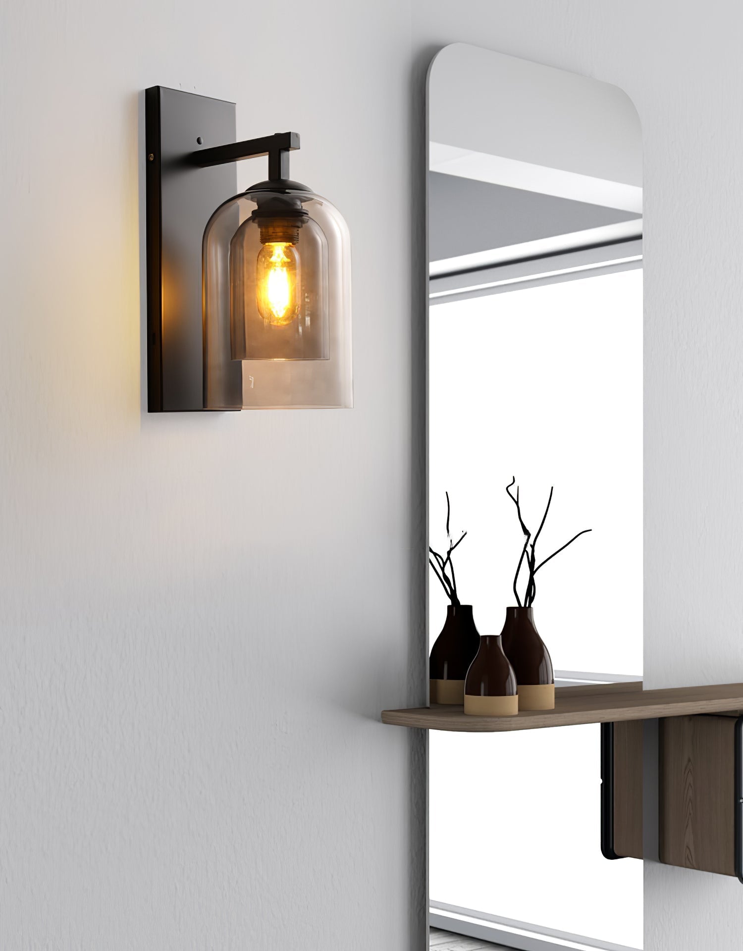 Modern Smoke Grey Amber Glass Tubular Wall Sconce Indoor Lighting Fixture