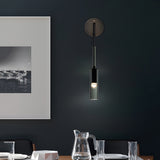 Modern Smoke Grey Glass Cylinder Wall Sconce with Copper Finish and Suspending Cord for Stairway